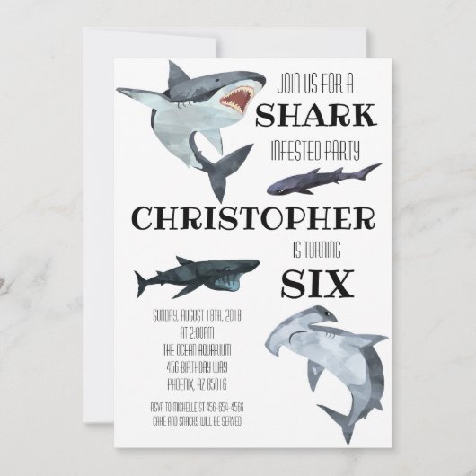 Haifischbad Geburtstagsparty Einladung (Vorderseite)