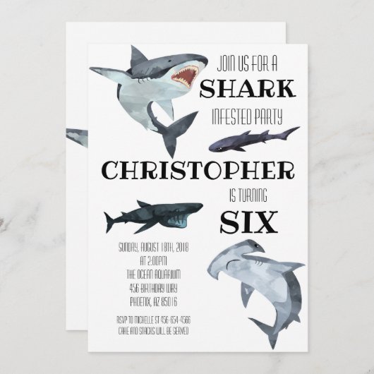 Haifischbad Geburtstagsparty Einladung (Vorne/Hinten)