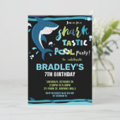 Haifischbecken Geburtstagsparty Shark Boy Einladung (Stehend Vorderseite)