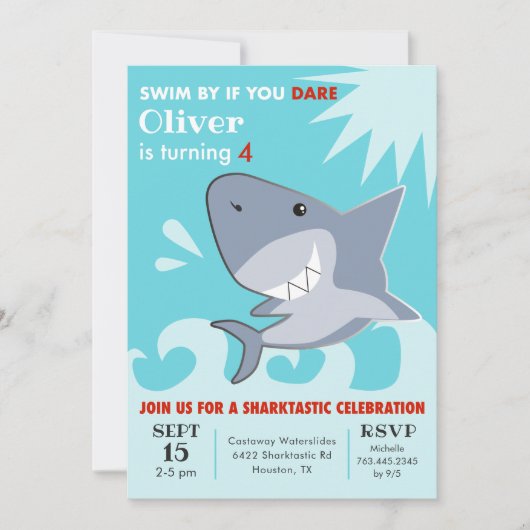 Haifischbecken Geburtstagsparty Sharktastic Einladung (Vorderseite)