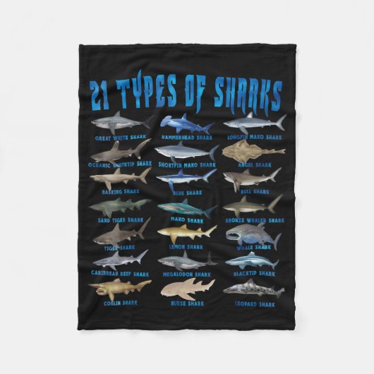 Haifische 21 Arten von Haien Fleecedecke (Vorderseite)