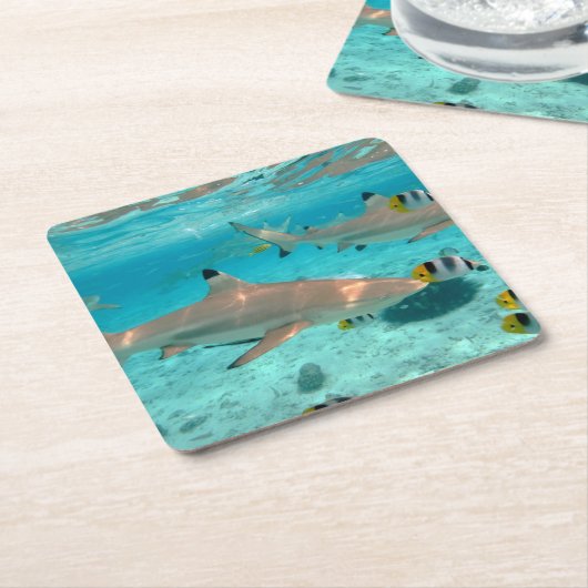 Haifische im Bora Bora Lagune-Untersetzer Rechteckiger Pappuntersetzer (angewinkelt)
