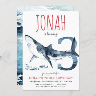Haifischerladung zum dritten Geburtstag Einladung