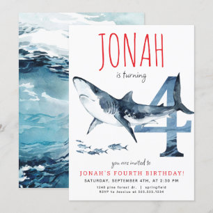 Haifischerladung zum vierten Geburtstag Einladung