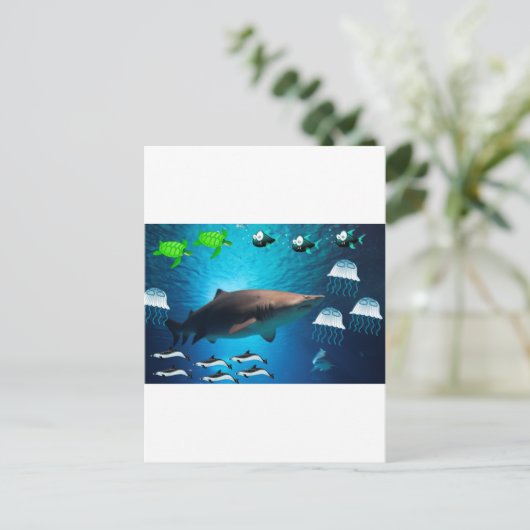 Haifischschildkröten Delphine Tropisches Meer Wass Postkarte (Stehend Vorderseite)