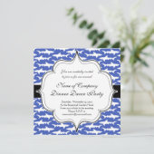 Haifischschule Funny Blue und White Einladung (Stehend Vorderseite)