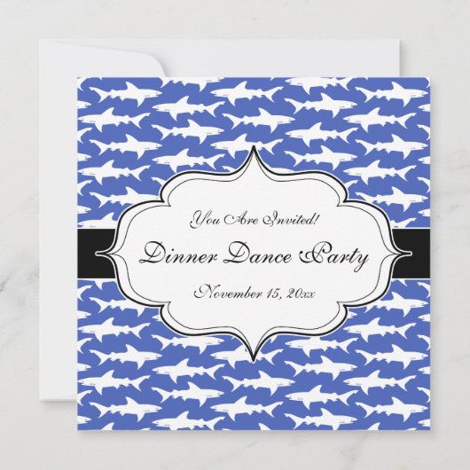 Haifischschule Funny Blue und White Einladung (Rückseite)