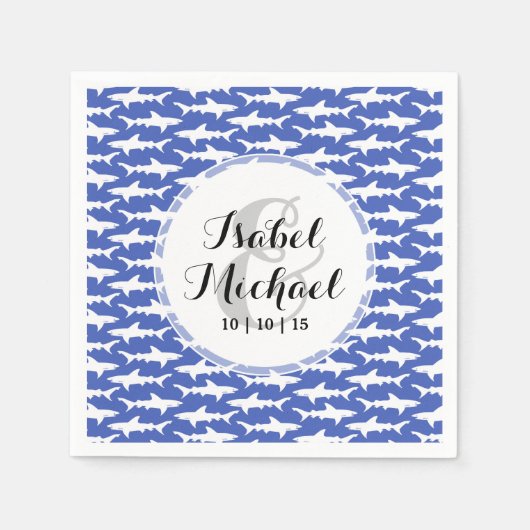 Haifischschule Funny Blue und White Serviette (Vorderseite)