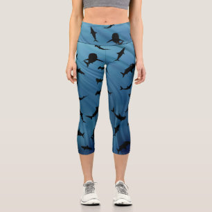 Haifischwal auf Türkisblau Capri Leggings