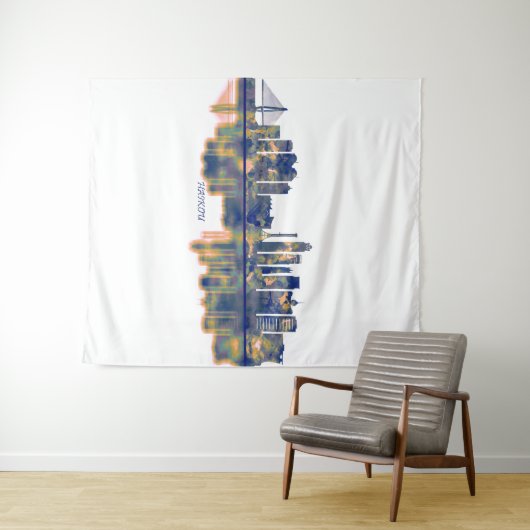 Haikou Skyline Wandteppich (Beispiel (Horizontal))