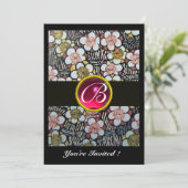 HAIKU/FRÜHBLUMEN, PINK FUCHSIA RUBY MONOGRAM EINLADUNG (Stehend Vorderseite)