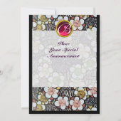 HAIKU/FRÜHBLUMEN, PINK FUCHSIA RUBY MONOGRAM EINLADUNG (Rückseite)