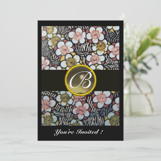 HAIKU / FRÜHSTÜCK BLUMEN GRAU AGATE GEM MONOGRAM EINLADUNG (Stehend Vorderseite)