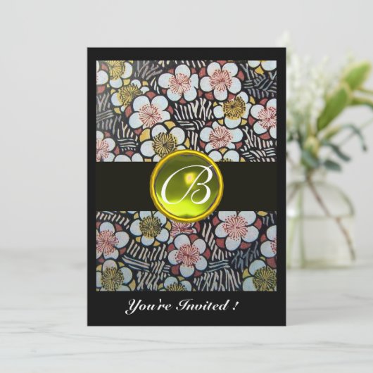 HAIKU/FRÜHSTÜCK GELBE TOPAZ-MONOGRAMM EINLADUNG (Stehend Vorderseite)