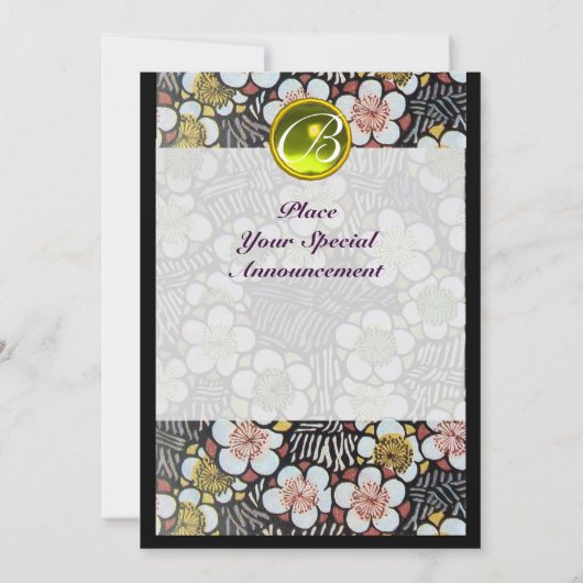 HAIKU/FRÜHSTÜCK GELBE TOPAZ-MONOGRAMM EINLADUNG (Rückseite)