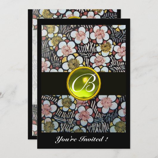 HAIKU/FRÜHSTÜCK GELBE TOPAZ-MONOGRAMM EINLADUNG (Vorne/Hinten)