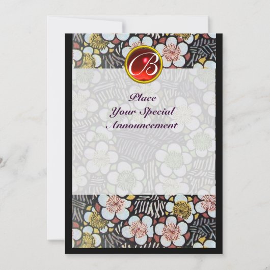 HAIKU RED RUBY MONOGRAM Schwarz Einladung (Rückseite)