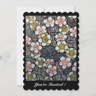 HAIKU/ SCHWARZ WEISS GELB ROSA FRÜHLINGSBLUMEN EINLADUNG