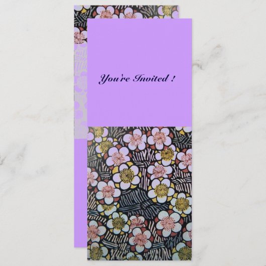 HAIKU/SCHWARZ-WEISS GELBE LILA BLUMEN EINLADUNG (Vorne/Hinten)