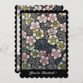 HAIKU/SCHWARZ-WEISS GELBE PINKSPRINGBLUMEN EINLADUNG (Vorne/Hinten)