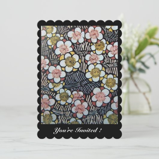 HAIKU/SCHWARZ-WEISS GELBE PINKSPRINGBLUMEN EINLADUNG (Stehend Vorderseite)