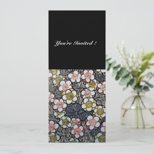 HAIKU/SCHWARZ-WEISS GELBE PINKSPRINGBLUMEN EINLADUNG (Stehend Vorderseite)