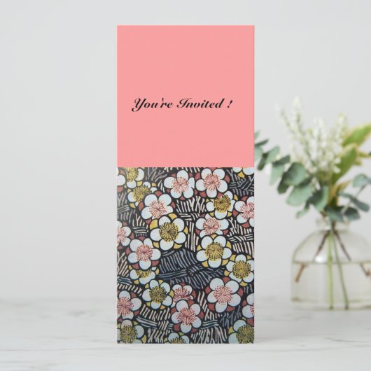 HAIKU/SCHWARZ-WEISS GELBE PINKSPRINGBLUMEN EINLADUNG (Stehend Vorderseite)