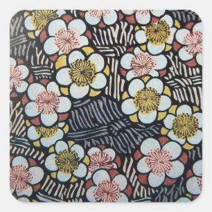 HAIKU/ SCHWARZ WEISS PINK GELB FRÜHLINGSBLUMEN QUADRATISCHER AUFKLEBER