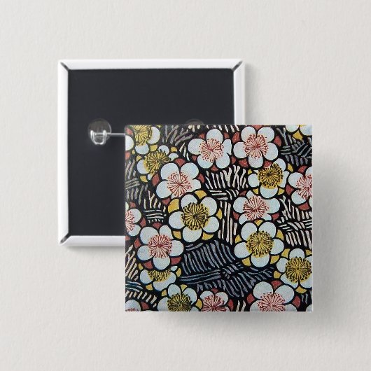 HAIKU/SCHWARZ-WEISS PINK GELBE BLUMEN BUTTON (Vorne & Hinten)