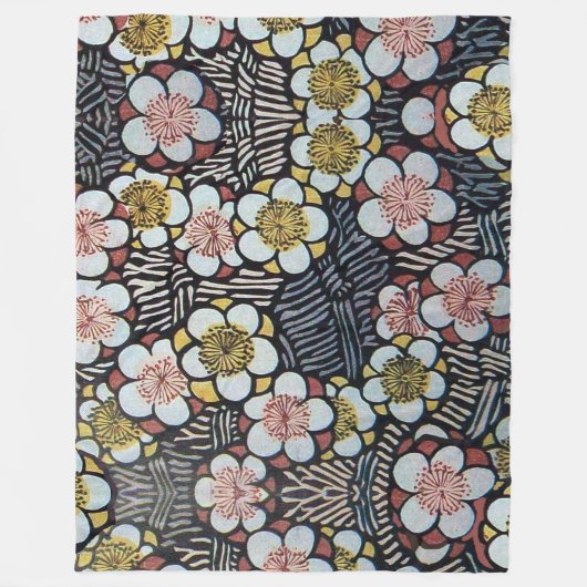 HAIKU/SCHWARZ-WEISS PINK GELBE BLUMEN FLEECEDECKE (Vorderseite)