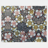 HAIKU/SCHWARZ-WEISS PINK GELBE BLUMEN FLEECEDECKE (Vorderseite (Horizontal))