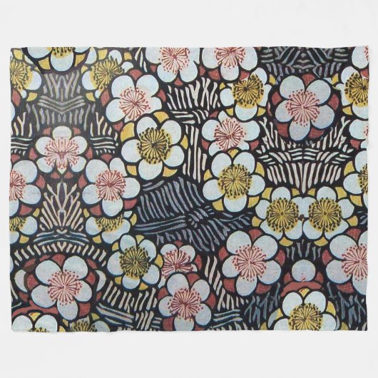 HAIKU/SCHWARZ-WEISS PINK GELBE BLUMEN FLEECEDECKE (Vorderseite (Horizontal))