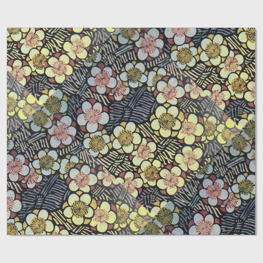 HAIKU/SCHWARZ-WEISS PINK GELBE BLUMEN GESCHENKPAPIER (Flach)