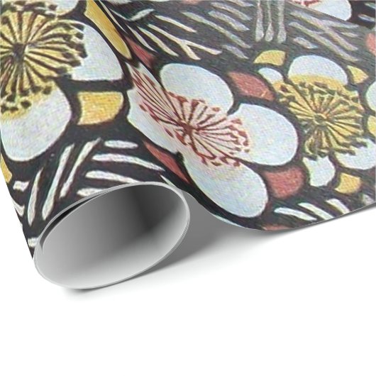 HAIKU/SCHWARZ-WEISS PINK GELBE BLUMEN GESCHENKPAPIER (Rolleneckpunkt)