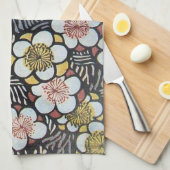HAIKU/SCHWARZ-WEISS PINK GELBE BLUMEN GESCHIRRTUCH (Viertel Falte)