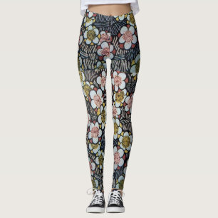 HAIKU/SCHWARZ-WEISS PINK GELBE BLUMEN LEGGINGS