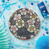 HAIKU/SCHWARZ-WEISS PINK GELBE BLUMEN PAPPTELLER (Party)