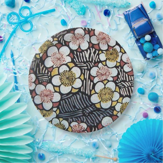 HAIKU/SCHWARZ-WEISS PINK GELBE BLUMEN PAPPTELLER (Party)