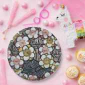 HAIKU/SCHWARZ-WEISS PINK GELBE BLUMEN PAPPTELLER (Party)