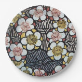 HAIKU/SCHWARZ-WEISS PINK GELBE BLUMEN PAPPTELLER (Vorderseite)