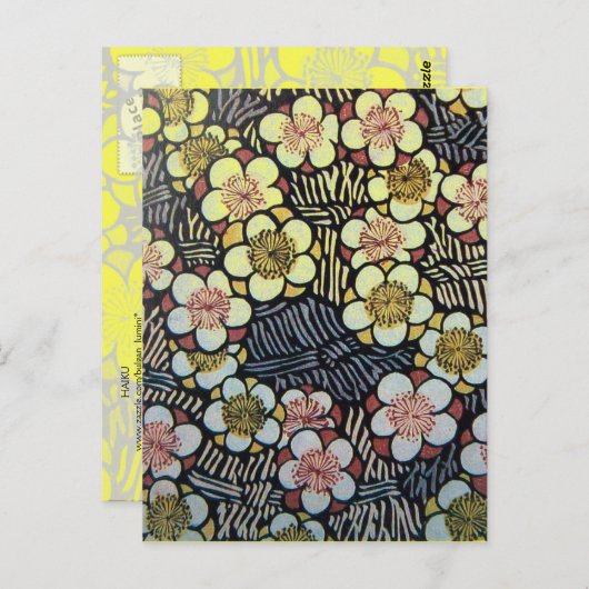 HAIKU/SCHWARZ-WEISS PINK GELBE BLUMEN POSTKARTE (Vorne/Hinten)
