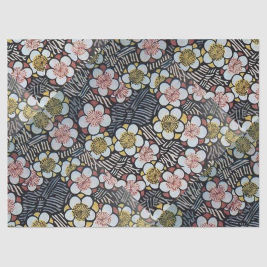 HAIKU/SCHWARZ-WEISS PINK GELBE BLUMEN SEIDENPAPIER (Vorderseite)