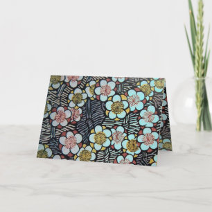 HAIKU/SCHWARZ-WEISS PINK PINK BLUE SPRINGBLUMEN KARTE