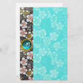 HAIKU/SCHWARZ-WEISSE FRÜHBLUMEN BLUE GEM MONOGRAM BRIEFPAPIER (Vorne/Hinten)