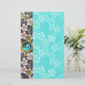 HAIKU/SCHWARZ-WEISSE FRÜHBLUMEN BLUE GEM MONOGRAM BRIEFPAPIER (Stehend Vorderseite)