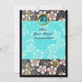 HAIKU/SPRINGBLUMEN BLUE TURQUOISE GEM MONOGRAM EINLADUNG (Rückseite)