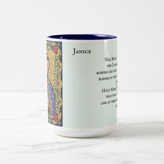Hail Mary Full of Grace Add Empfänger Name Geschen Zweifarbige Tasse (Mittel)