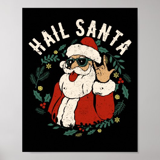 Hail Santa Claus Sleigher Christmas Rock Metal Poster (Vorne)