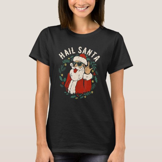 Hail Santa Claus Sleigher Christmas Rock Metal Xma T-Shirt (Vorderseite)
