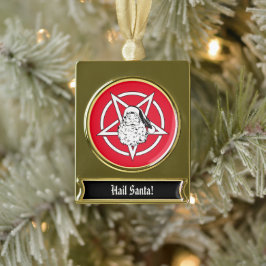 Hail Santa! Satanic Santa Pentagram Banner-Ornament Gold